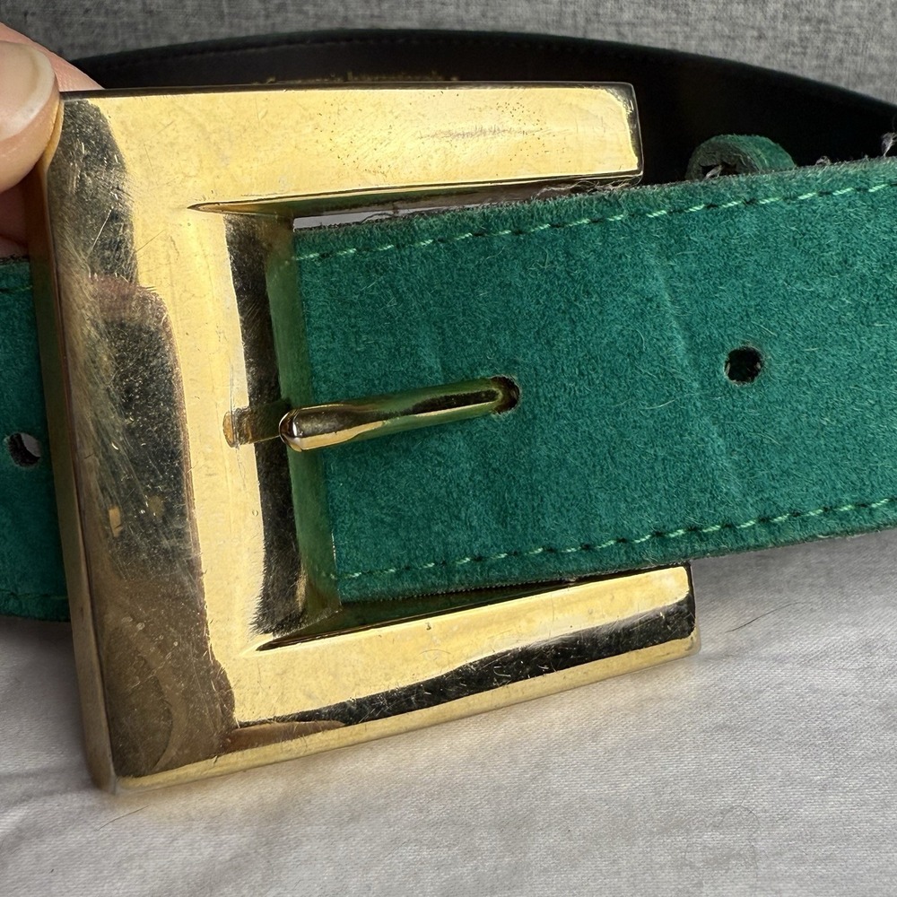 Vintage 80s/90s Compagnie Internationale Express Green Leather Suede Belt Small‎